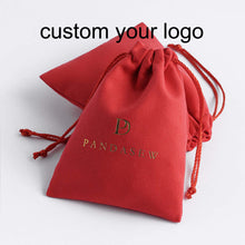 Load image into Gallery viewer, Custom velvet Small Velvet Drawstring Bag Wine Red velvet Bag