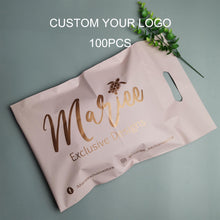 Load image into Gallery viewer, custom rose gold logo print peach shipping clothing poly mailer bag