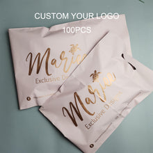 Load image into Gallery viewer, custom rose gold logo print peach shipping clothing poly mailer bag