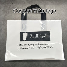 Load image into Gallery viewer, Custom Biodegradable PE Plastic Shopping Bag With Handle, Retail Grocery Shopping Plastic Carry Bag With Own Logo