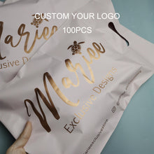 Load image into Gallery viewer, custom rose gold logo print peach shipping clothing poly mailer bag