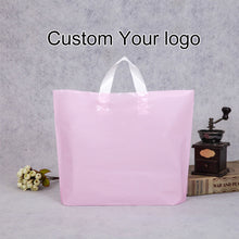 Load image into Gallery viewer, Hot sale reusable custom logo printed pink plastic shopping bag with soft loop handle