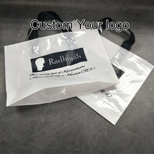 Load image into Gallery viewer, Custom Biodegradable PE Plastic Shopping Bag With Handle, Retail Grocery Shopping Plastic Carry Bag With Own Logo