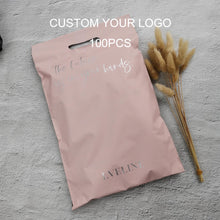 Load image into Gallery viewer, custom rose gold logo print peach shipping clothing poly mailer bag