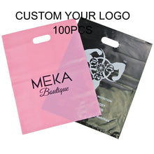 Load image into Gallery viewer, Custom seize LDPE die cut handle plastic retail shopping bags