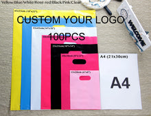 Load image into Gallery viewer, Custom seize LDPE die cut handle plastic retail shopping bags