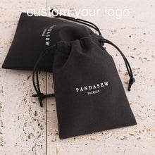 Load image into Gallery viewer, Wedding Jewellery Pouch Velvet Drawstring black Bag With Logo Printing
