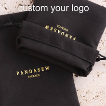 Load image into Gallery viewer, Wedding Jewellery Pouch Velvet Drawstring black Bag With Logo Printing
