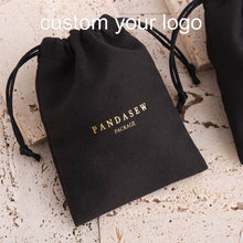 Load image into Gallery viewer, Wedding Jewellery Pouch Velvet Drawstring black Bag With Logo Printing
