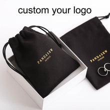 Load image into Gallery viewer, Wedding Jewellery Pouch Velvet Drawstring black Bag With Logo Printing
