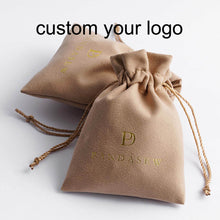 Load image into Gallery viewer, custom logo gift pouch drawstring velvet flannel Jewelry Pouch bag

