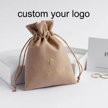 Load image into Gallery viewer, custom logo gift pouch drawstring velvet flannel Jewelry Pouch bag
