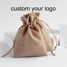 Load image into Gallery viewer, custom logo gift pouch drawstring velvet flannel Jewelry Pouch bag
