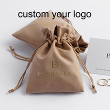 Load image into Gallery viewer, custom logo gift pouch drawstring velvet flannel Jewelry Pouch bag
