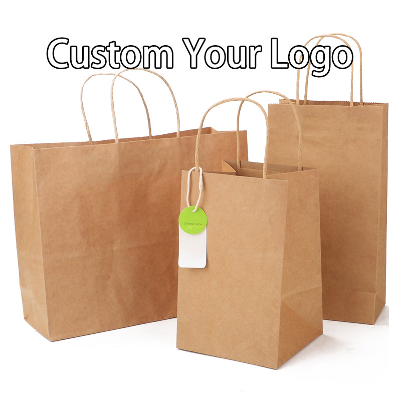 Custom packaging recycle brown fraft twisted flat handle bag