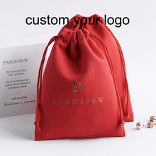 Load image into Gallery viewer, Custom velvet Small Velvet Drawstring Bag Wine Red velvet Bag
