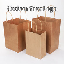 Load image into Gallery viewer, Custom packaging recycle brown fraft twisted flat handle bag
