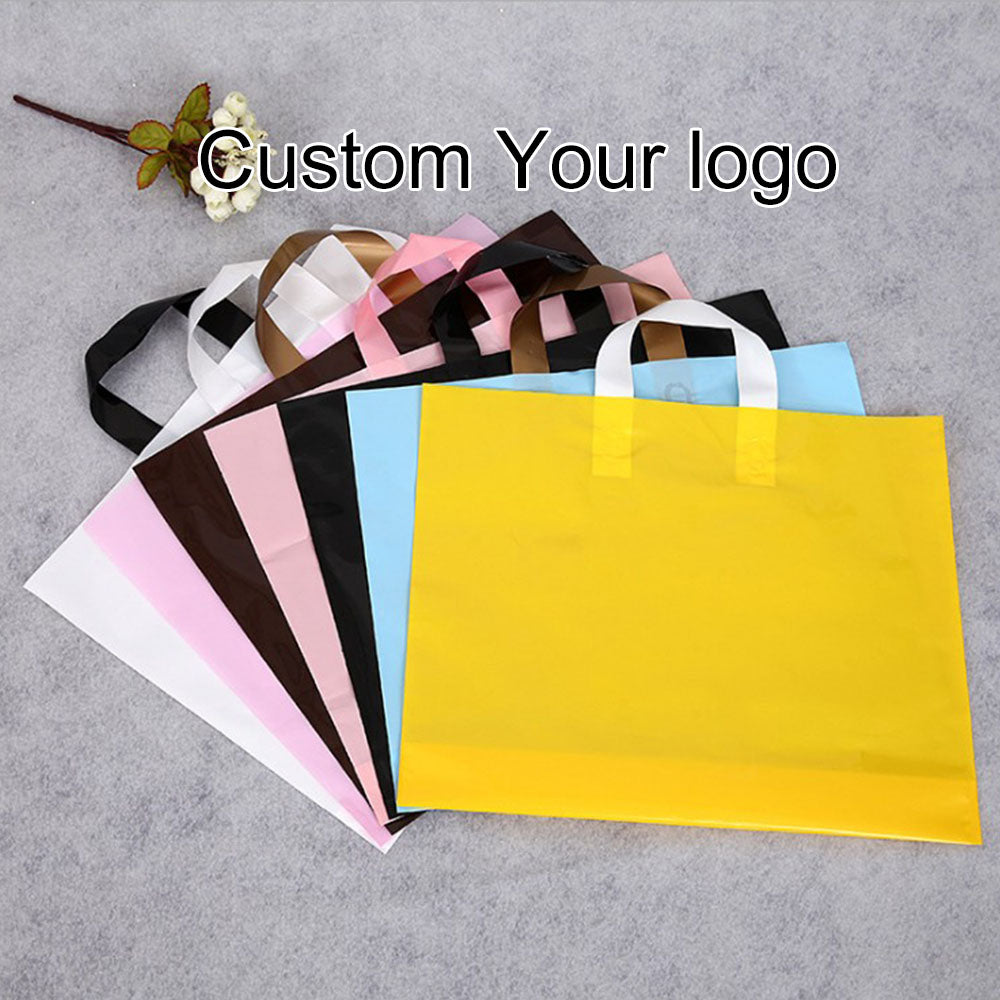 Hot sale reusable custom logo printed pink plastic shopping bag with soft loop handle