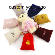 Load image into Gallery viewer, Wedding Jewellery Pouch Velvet Drawstring black Bag With Logo Printing
