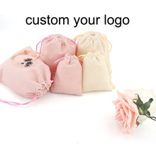 Load image into Gallery viewer, Wedding Jewellery Pouch Velvet Drawstring black Bag With Logo Printing
