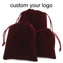 Load image into Gallery viewer, Wedding Jewellery Pouch Velvet Drawstring black Bag With Logo Printing
