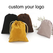 Load image into Gallery viewer, Wedding Jewellery Pouch Velvet Drawstring black Bag With Logo Printing

