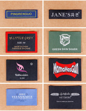 Load image into Gallery viewer, Long fold woven label for hats sleeves collar labels tags for clothing
