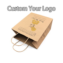 Load image into Gallery viewer, brown foldable recycled grocery supermarket handle kraft paper bag
