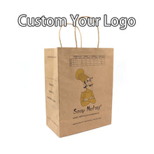 Load image into Gallery viewer, brown foldable recycled grocery supermarket handle kraft paper bag
