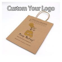 Load image into Gallery viewer, brown foldable recycled grocery supermarket handle kraft paper bag
