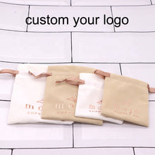 Load image into Gallery viewer, custom logo gift pouch drawstring velvet flannel Jewelry Pouch bag
