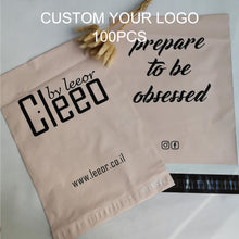 Load image into Gallery viewer, Biodegradable custom logo Beige mail package clothes transport bag
